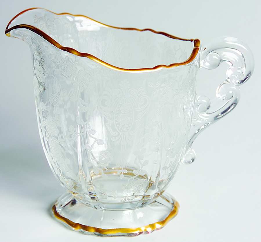Rose Point Clear (Stem 3500, Gold Trim, Etched) 3400/68 Footed Creamer by Cambridge-1