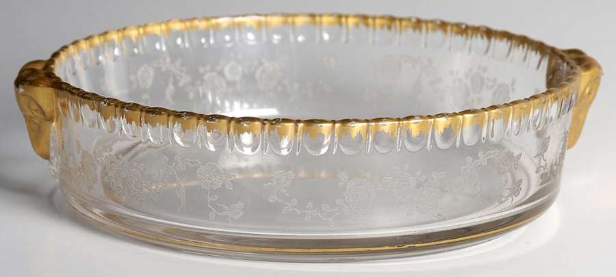 Rose Point Clear (Stem 3500, Gold Trim, Etched) Ram's Head Candy Box No Lid by Cambridge-1