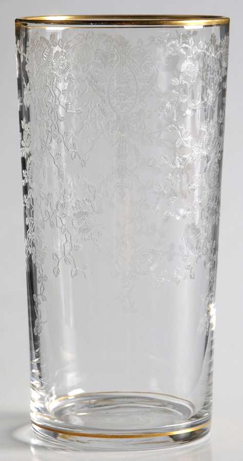 Rose Point Clear (Stem 3500, Gold Trim, Etched) 11 Oz Flat Tumbler by Cambridge-1
