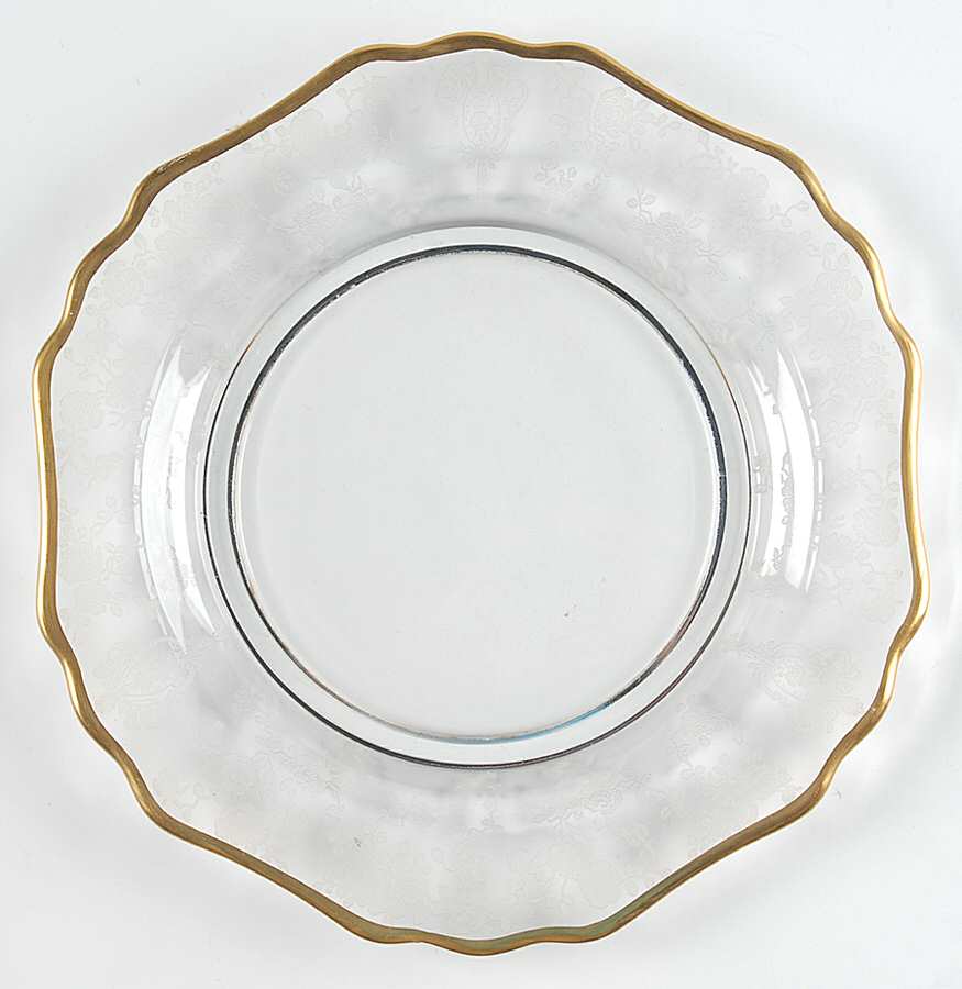 Rose Point Clear (Stem 3500, Gold Trim, Etched) 7" Salad Plate (Shape 3400) by Cambridge-1