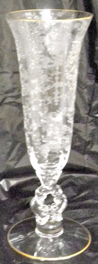 Rose Point Clear (Stem 3500, Gold Trim, Etched) 12" Keyhole-Stem Footed Vase by Cambridge-1