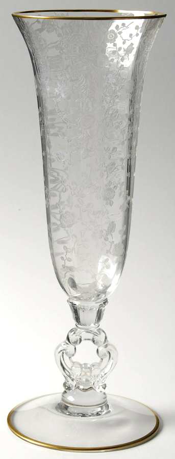 Rose Point Clear (Stem 3500, Gold Trim, Etched) Flower Vase by Cambridge-1