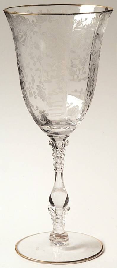 Rose Point Clear (Stem 3121, Gold Trim) Water Goblet by Cambridge-1