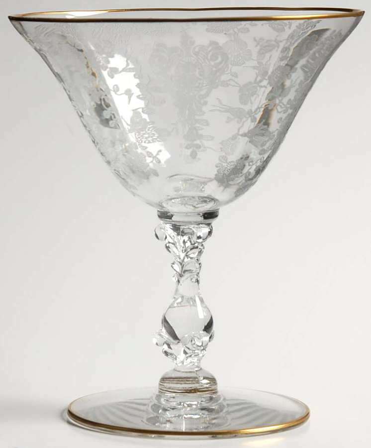 Rose Point Clear (Stem 3121, Gold Trim) Low Sherbet by Cambridge-1