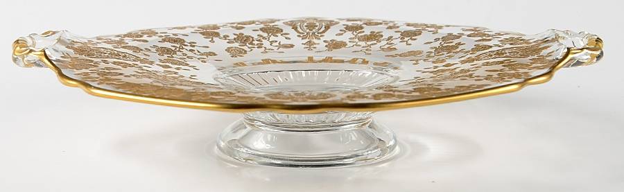 Rose Point Clear (Stem 3500, Gold Encrusted) 8" Footed Plate by Cambridge-1