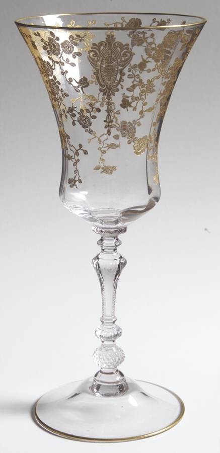 Rose Point Clear (Stem 3500, Gold Encrusted) Water Goblet by Cambridge-1