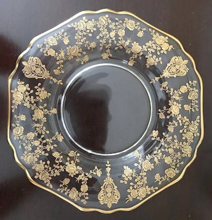Rose Point Clear (Stem 3500, Gold Encrusted) 8" Salad Plate (Shape 3400) by Cambridge-1