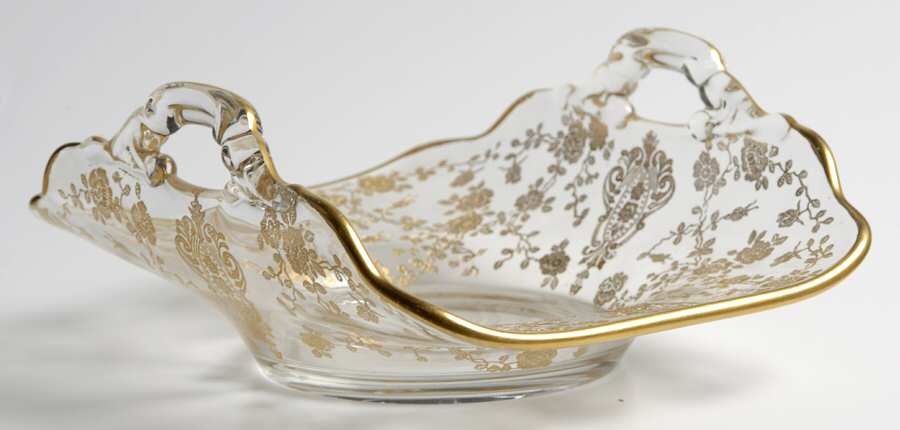 Rose Point Clear (Stem 3500, Gold Encrusted) 3400 2 Handled Basket by Cambridge-1