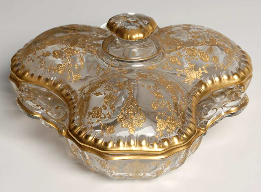 Rose Point Clear (Stem 3500, Gold Encrusted) 3500/57 3 Part Covered Candy/Relish by Cambridge-1