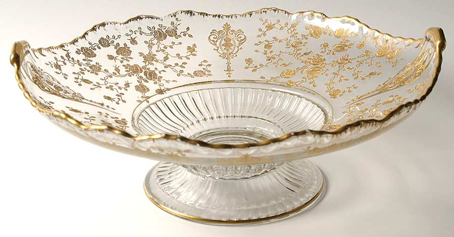 Rose Point Clear (Stem 3500, Gold Encrusted) 12" Footed Bowl by Cambridge-1