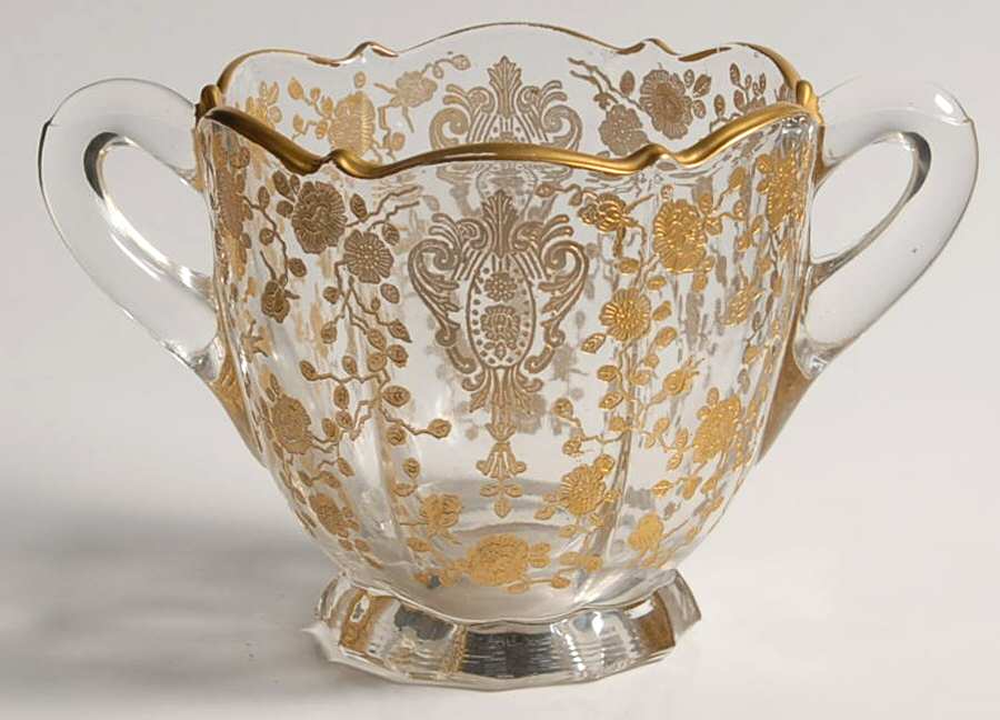 Rose Point Clear (Stem 3500, Gold Encrusted) Shape 3900/41 Open Sugar by Cambridge-1