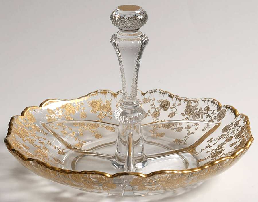 Rose Point Clear (Stem 3500, Gold Encrusted) 7" Round Center Handle 3 Part Relish by Cambridge-1