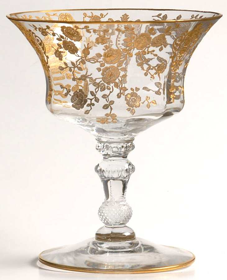 Rose Point Clear (Stem 3500, Gold Encrusted) Low Sherbet by Cambridge-1