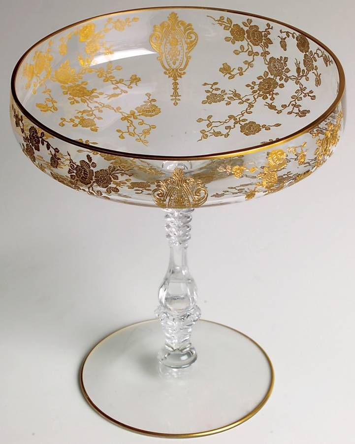 Rose Point Clear (Stem 3500, Gold Encrusted) Round Compote (Height X Width) by Cambridge-1