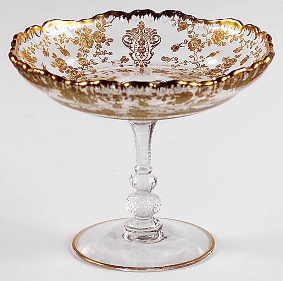Rose Point Clear (Stem 3500, Gold Encrusted) Round Compote (Height X Width) by Cambridge-1