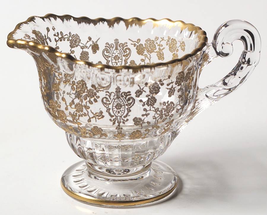 Rose Point Clear (Stem 3500, Gold Encrusted) Individual Creamer (Shape 3500) by Cambridge-1