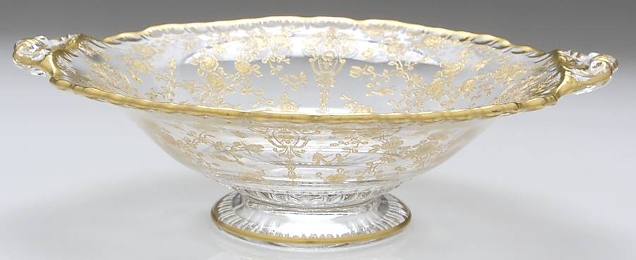 Rose Point Clear (Stem 3500, Gold Encrusted) Round Low Handled Comport (Height X Width) by Cambridge-1