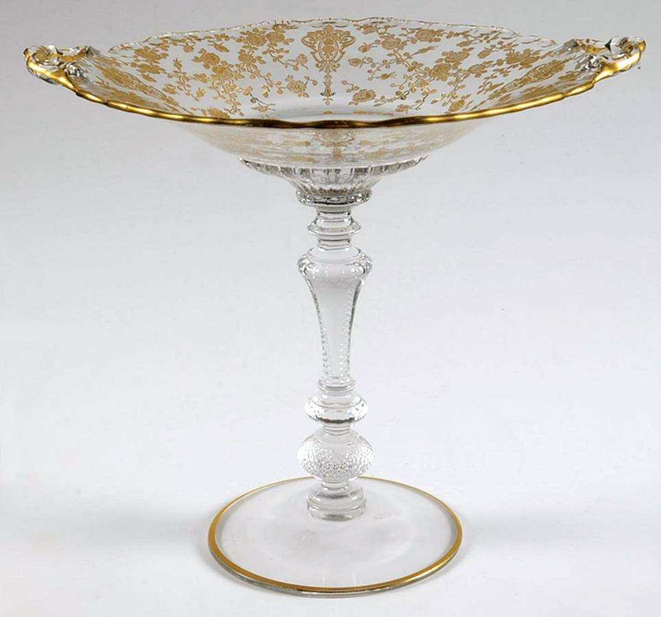 Rose Point Clear (Stem 3500, Gold Encrusted) Tall Handled Comport (Height X Width) by Cambridge-1