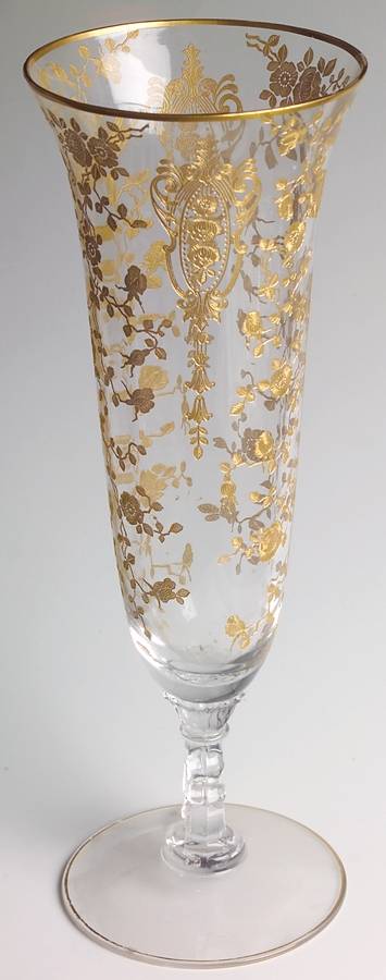 Rose Point Clear (Stem 3500, Gold Encrusted) 12" Keyhole-Stem Footed Vase by Cambridge-1