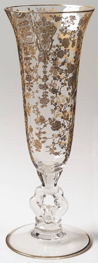 Rose Point Clear (Stem 3500, Gold Encrusted) 10" Keyhole-Stem Footed Vase by Cambridge-1