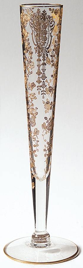 Rose Point Clear (Stem 3500, Gold Encrusted) 10" Footed Bud Vase by Cambridge-1