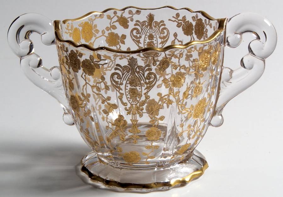 Rose Point Clear (Stem 3500, Gold Encrusted) 3400/68 Open Footed Sugar by Cambridge-1