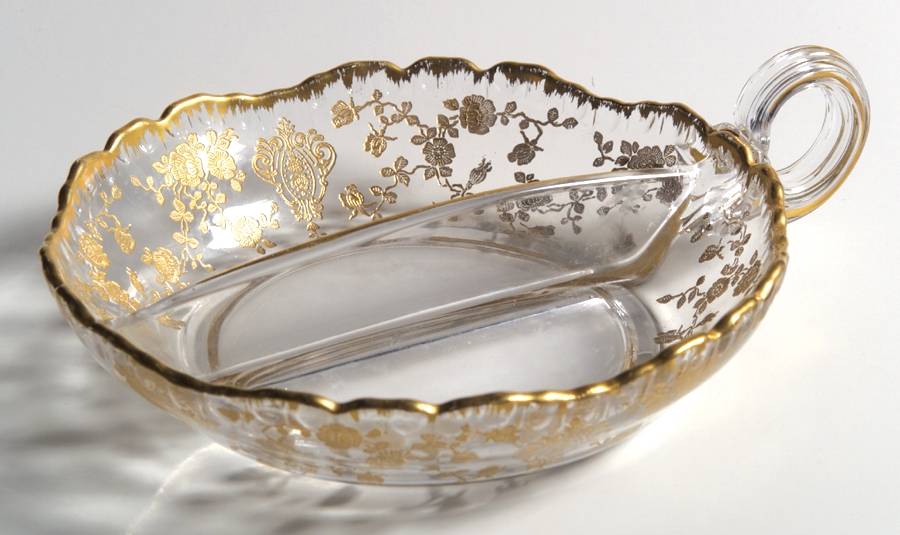 Rose Point Clear (Stem 3500, Gold Encrusted) #3500 60 Loop Handle 2 Part Relish by Cambridge-1