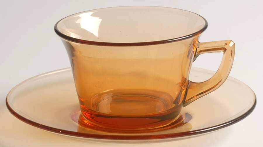 Round Amber Cup & Saucer Set by Cambridge-1