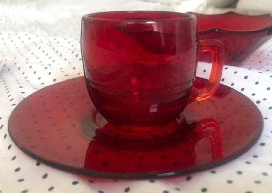 Tally Ho Ruby (Stem 1402) Flat Demitasse Cup & Saucer Set by Cambridge-1