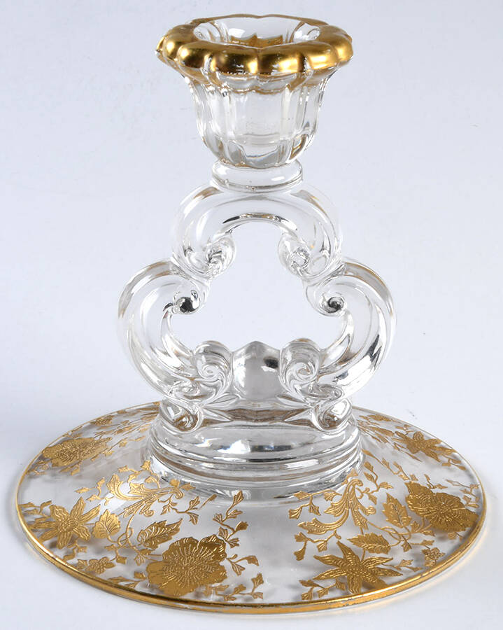 Wildflower (Stem 3121, Gold Encrusted) 5" KeyHole Candlestick w/Round Base by Cambridge-1