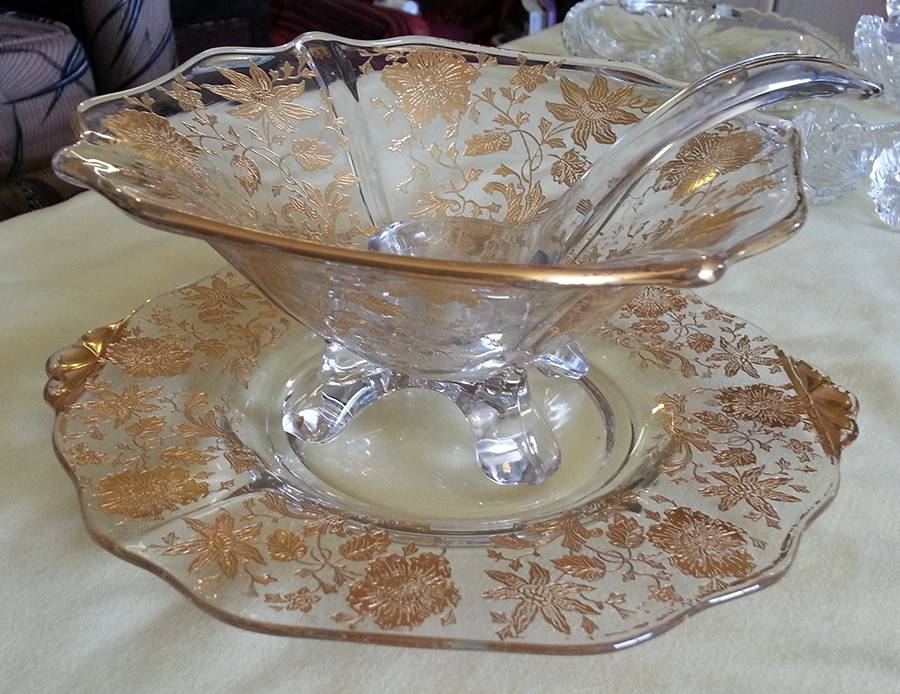 Wildflower (Stem 3121, Gold Encrusted) Shape 3400 Mayonnaise with Ladle and Underplate by Cambridge-1