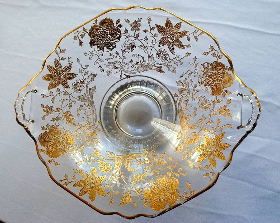 Wildflower (Stem 3121, Gold Encrusted) 8" Footed Low Comport by Cambridge-1