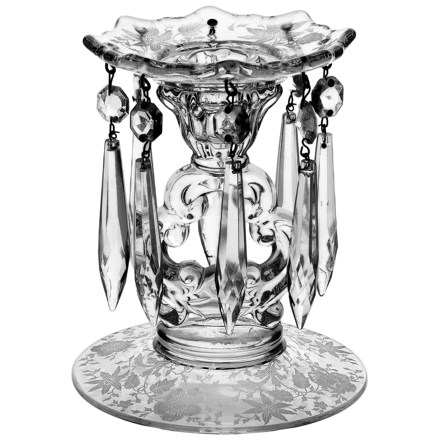 Wildflower Clear Keyhole Candelabrum with Bobeche and 8 Prisms by Cambridge-1