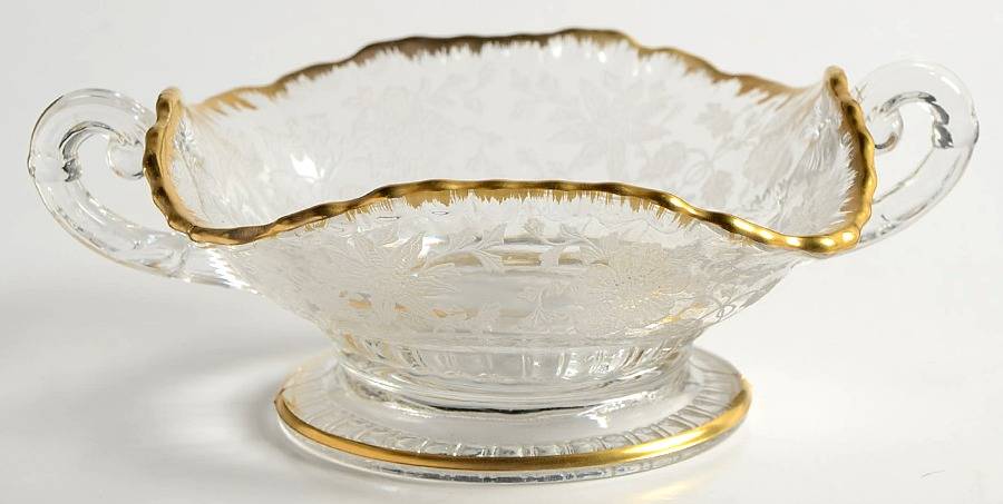 Wildflower Clear (Gold Trim, Stem 3121) Handled Open Candy Dish by Cambridge-1