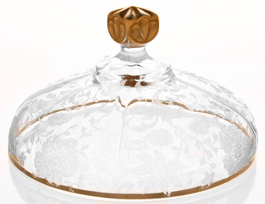 Wildflower Clear (Gold Trim, Stem 3121) Lid w/Square Knob for 3400 Round Butter by Cambridge-1