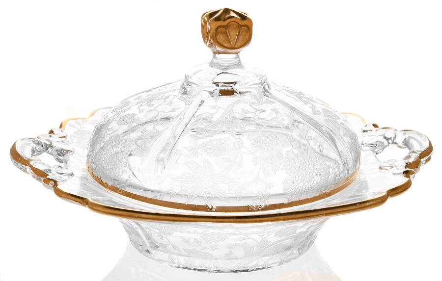 Wildflower Clear (Gold Trim, Stem 3121) 3400 Round Butter & Lid w/Square Knob by Cambridge-1
