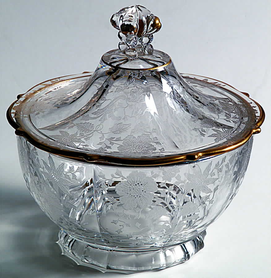 Wildflower Clear (Gold Trim, Stem 3121) Footed Candy Box & Lid by Cambridge-1