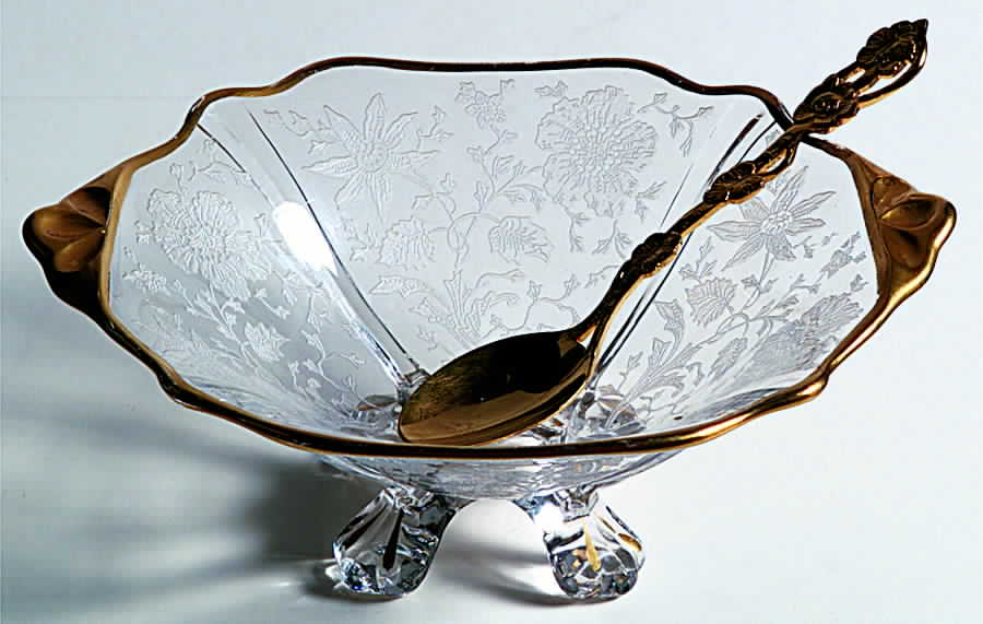 Wildflower Clear (Gold Trim, Stem 3121) 3400 4 Toed Comport by Cambridge-1