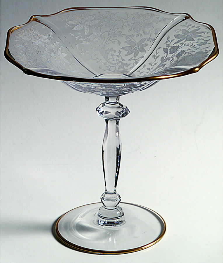 Wildflower Clear (Gold Trim, Stem 3121) 3400 7" Height X 7" Width Tall Comport by Cambridge-1