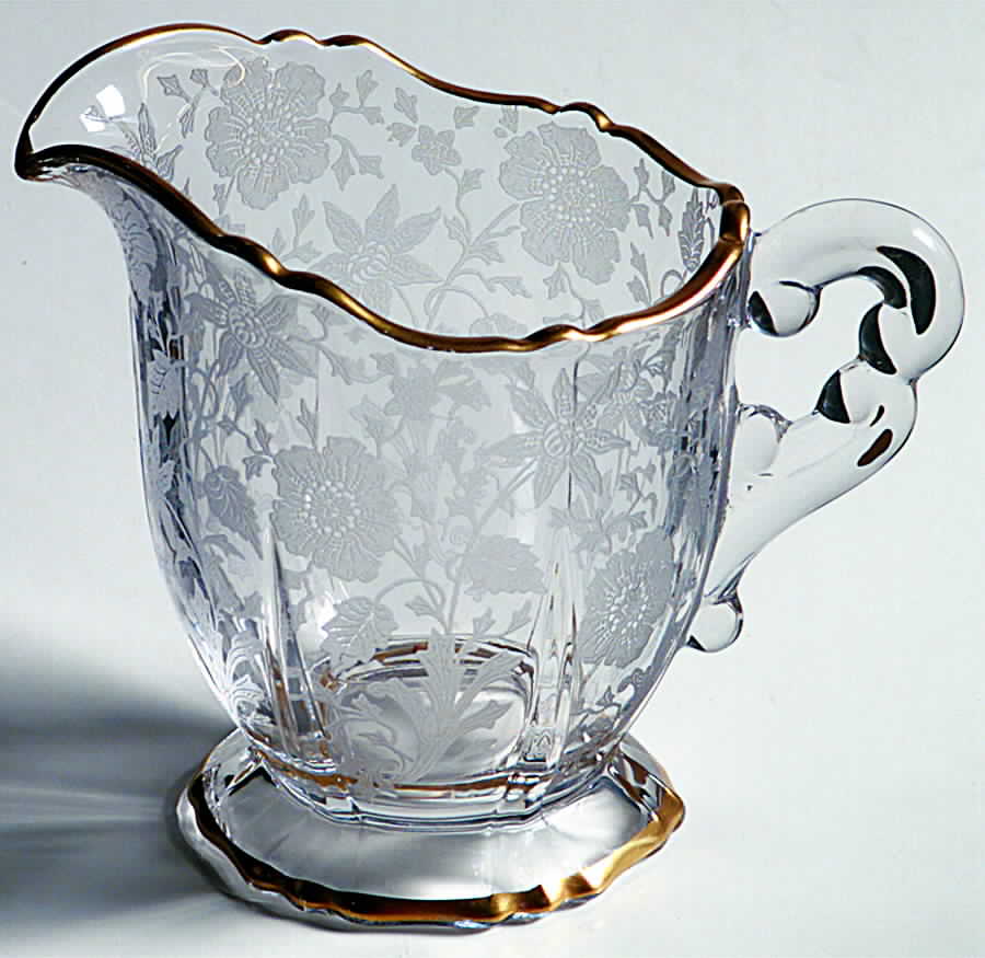 Wildflower Clear (Gold Trim, Stem 3121) 3400/68 Footed Creamer by Cambridge-1