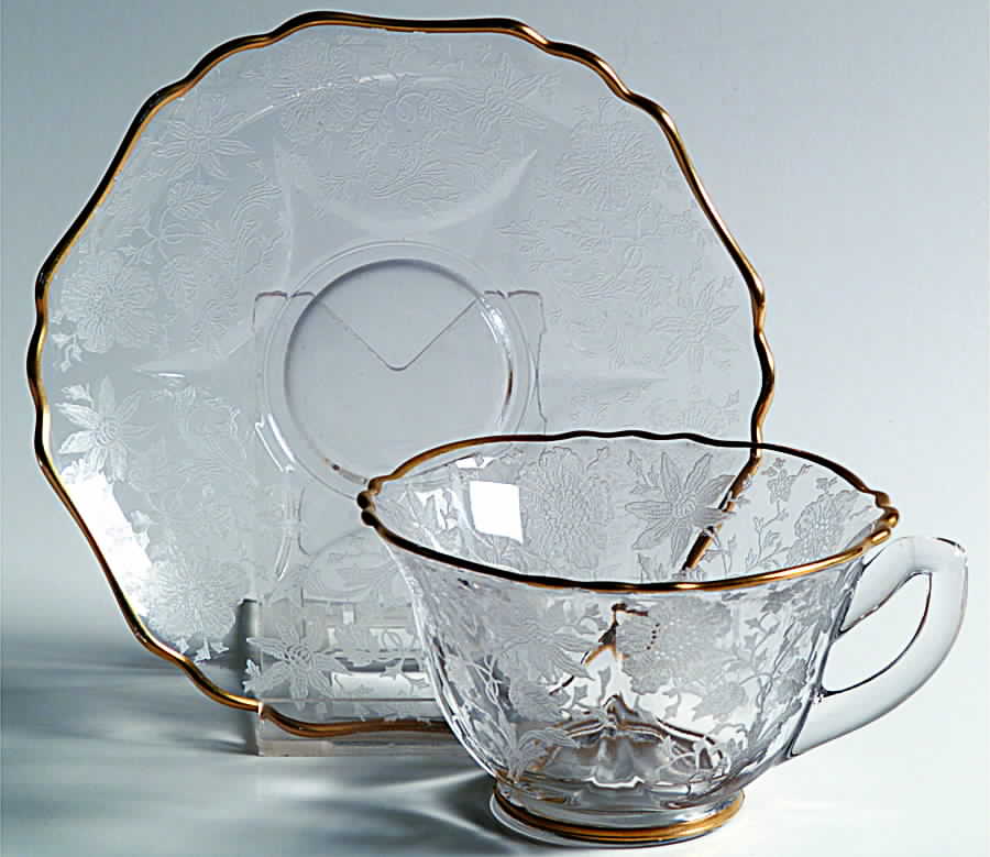 Wildflower Clear (Gold Trim, Stem 3121) Cup and Saucer Set (Shape 3500) by Cambridge-1
