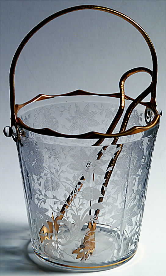 Wildflower Clear (Gold Trim, Stem 3121) 3400/851 Ice Bucket with Handle and Tongs by Cambridge-1
