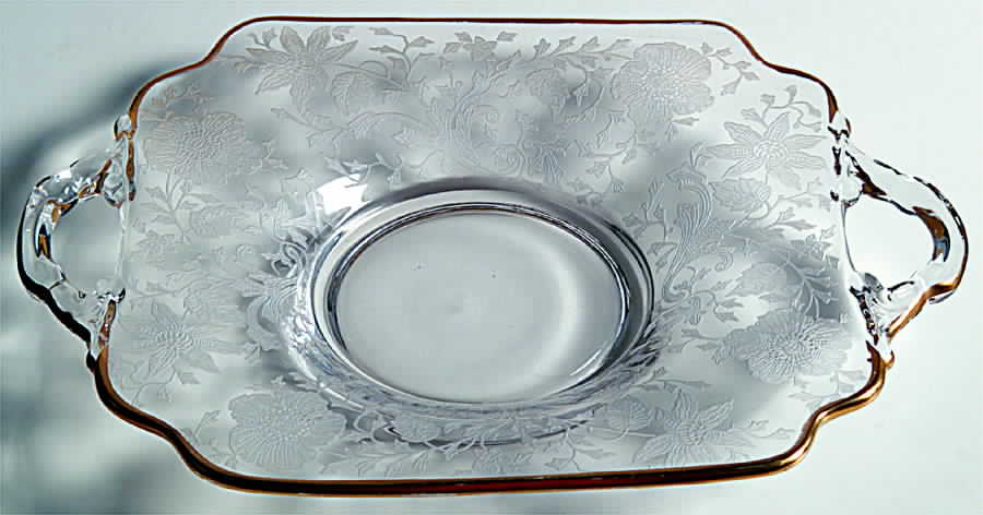 Wildflower Clear (Gold Trim, Stem 3121) 3400/1181 Handled Bon Bon Plate by Cambridge-1