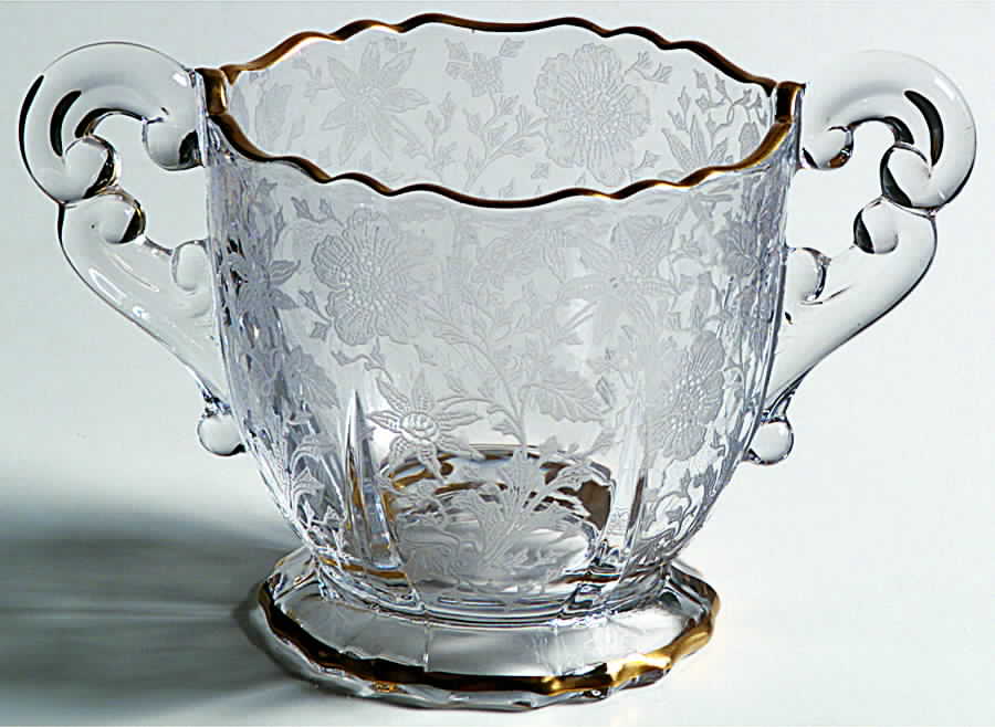 Wildflower Clear (Gold Trim, Stem 3121) 3400/68 Open Footed Sugar by Cambridge-1
