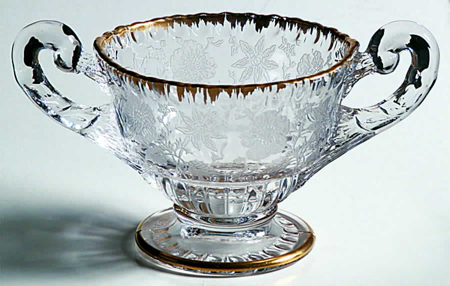 Wildflower Clear (Gold Trim, Stem 3121) Individual Open Sugar (Shape 3500) by Cambridge-1