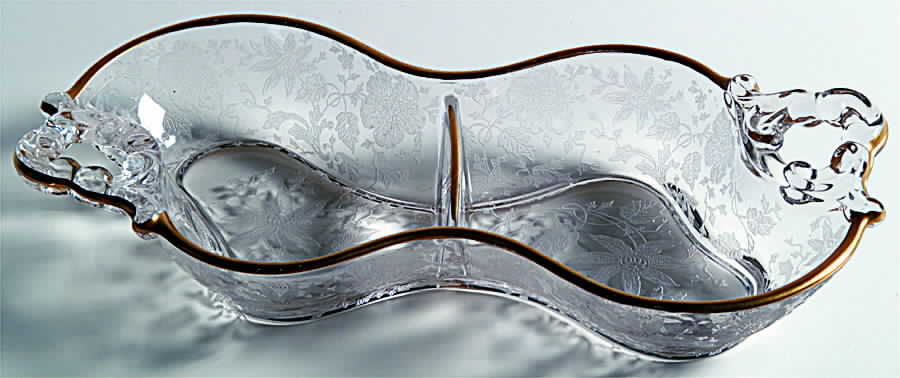 Wildflower Clear (Gold Trim, Stem 3121) 3400/88 2 Part Handled Relish by Cambridge-1