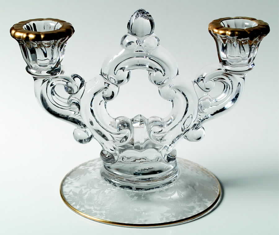 Wildflower Clear (Gold Trim, Stem 3121) 3400/647 2 Light Candlestick (Round Base) by Cambridge-1