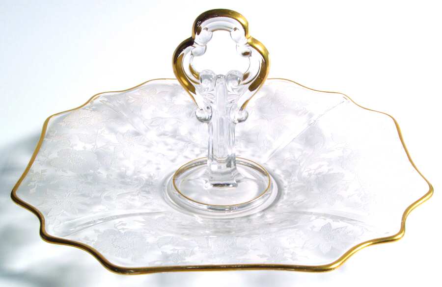 Wildflower Clear (Gold Trim, Stem 3121) 3400/10 Center Handled Tray by Cambridge-1