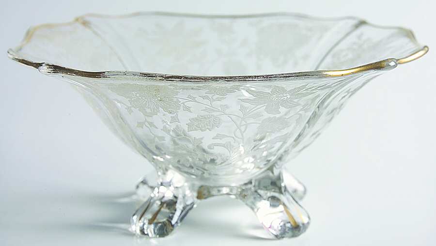 Wildflower Clear (Gold Trim, Stem 3121) 3400 4 Toed Comport No Handles by Cambridge-1