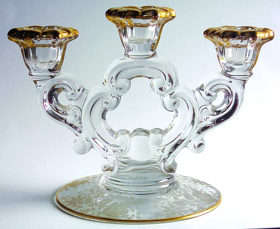 Wildflower Clear (Gold Trim, Stem 3121) 3 Light Candlestick (3400/638) by Cambridge-1